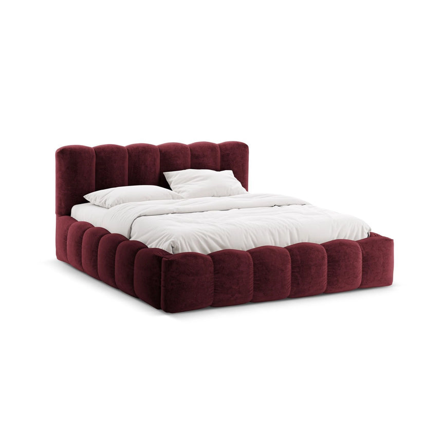 Lupine Bett mit Kopfteil und Stauraum aus Chenille in Kirschbaum (Perfect Harmony 59), 160x200 cm von Micadoni – Bild 1