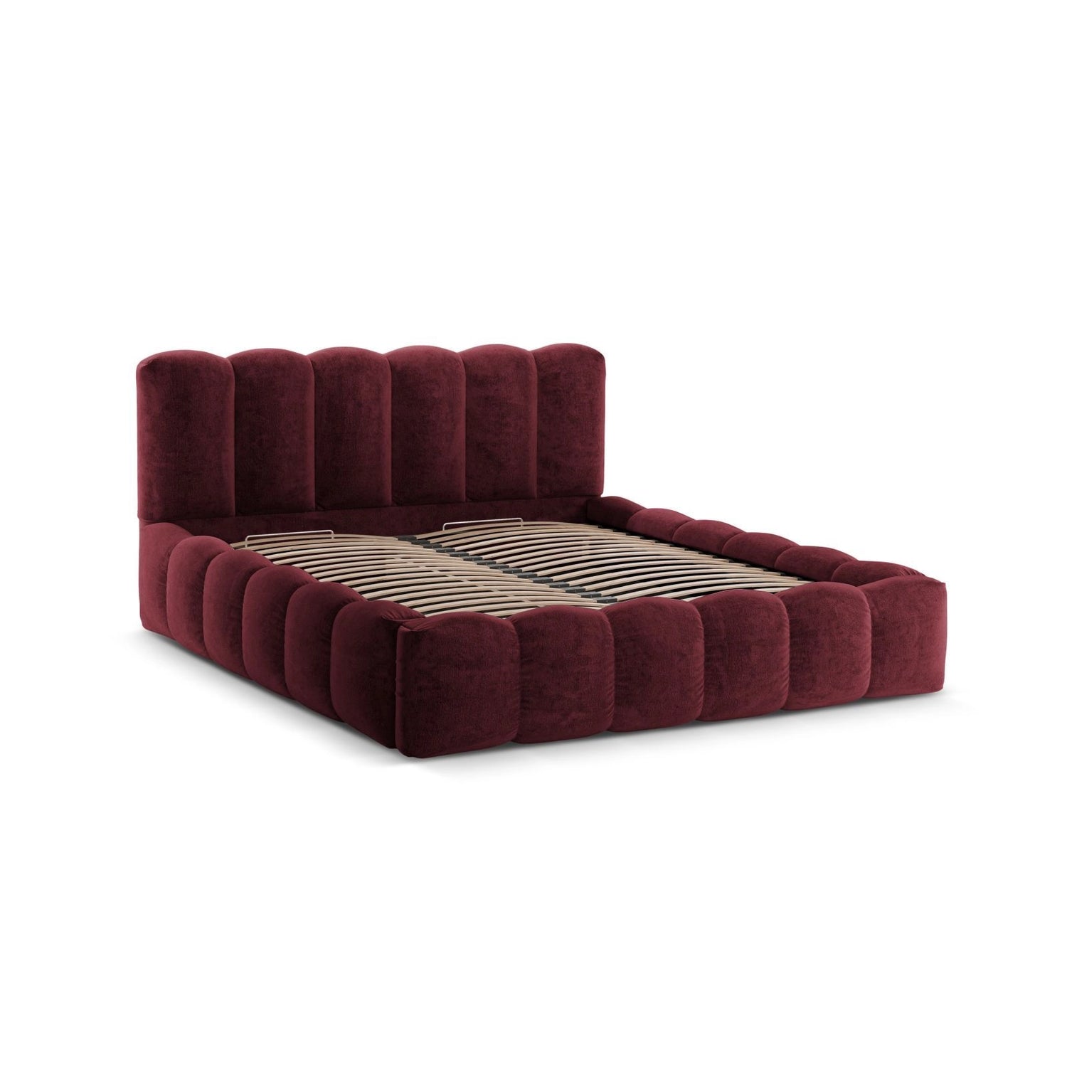 Lupine Bett mit Kopfteil und Stauraum aus Chenille in Kirschbaum (Perfect Harmony 59), 180x200 cm von Micadoni – Bild 4