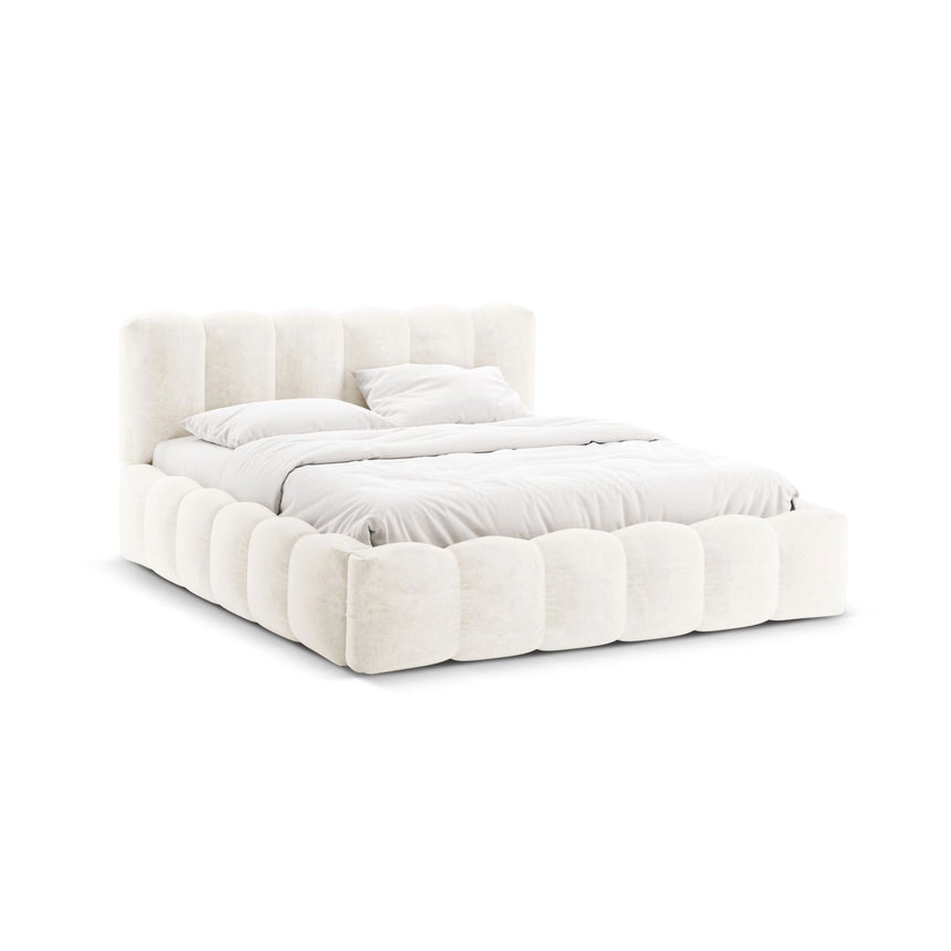 Lupine Bett mit Kopfteil und Stauraum aus Chenille in Leichtes Beige (Loris 01), 140x200 cm von Micadoni – Bild 1