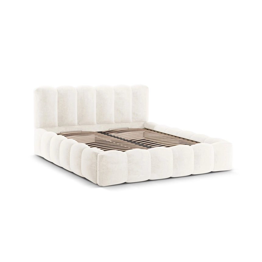 Lupine Bett mit Kopfteil und Stauraum aus Chenille in Leichtes Beige (Loris 01), 140x200 cm von Micadoni – Bild 6