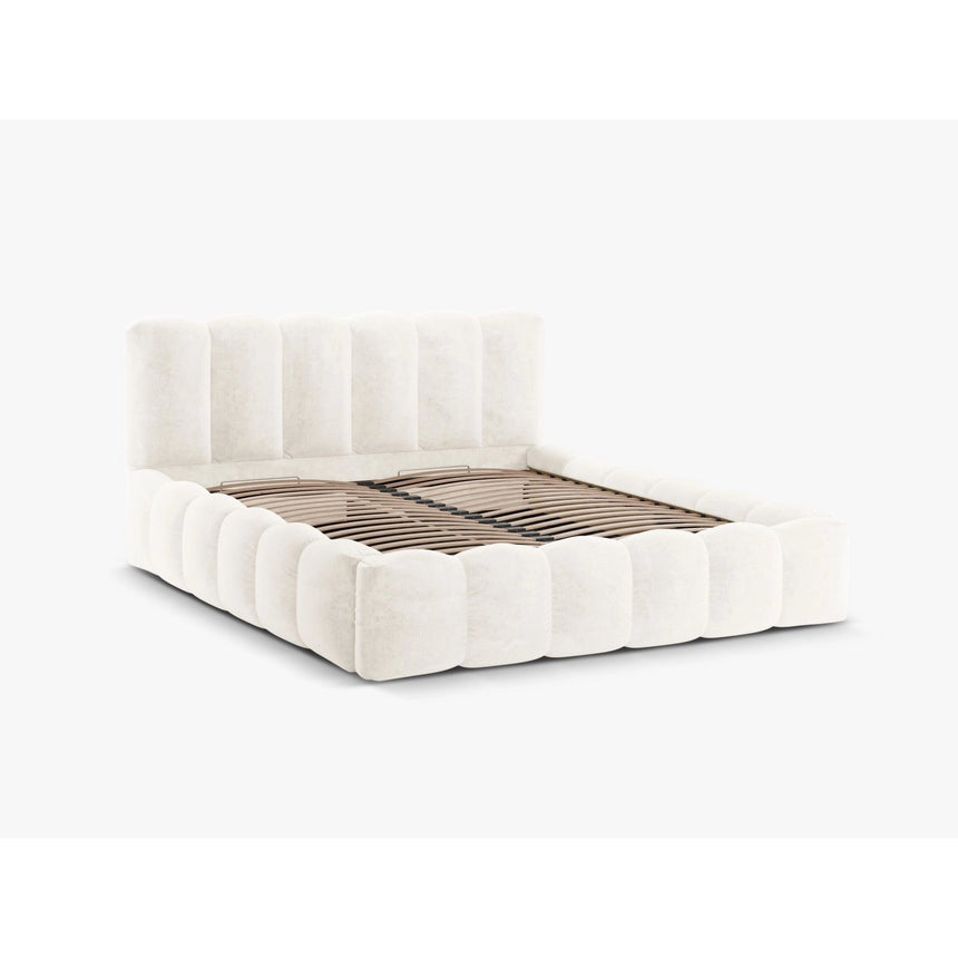 Lupine Bett mit Kopfteil und Stauraum aus Chenille in Leichtes Beige (Loris 01), 180x200 cm von Micadoni – Bild 5