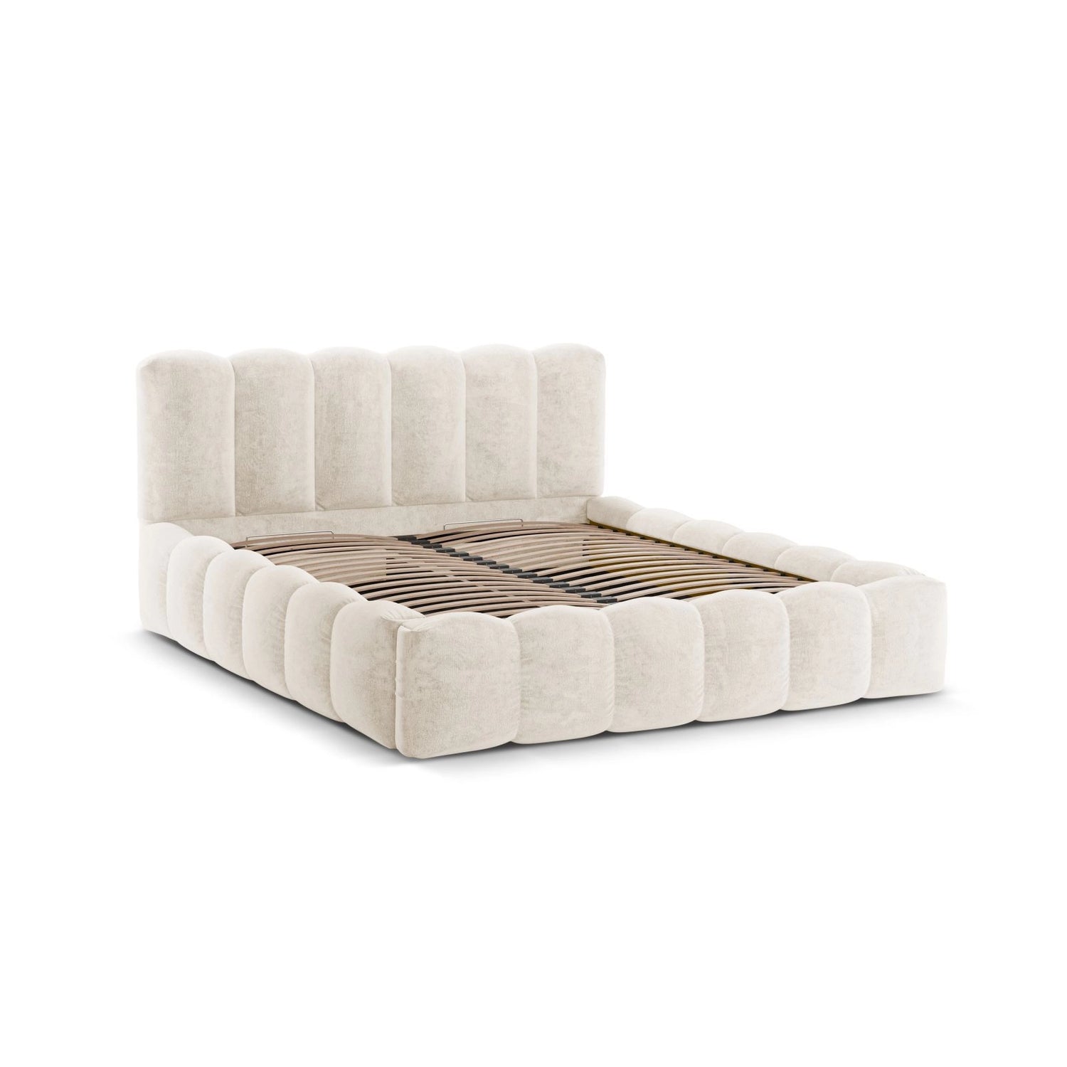 Lupine Bett mit Kopfteil und Stauraum aus Chenille in Leichtes Beige (Perfect Harmony 02), 140x200 cm von Micadoni – Bild 4
