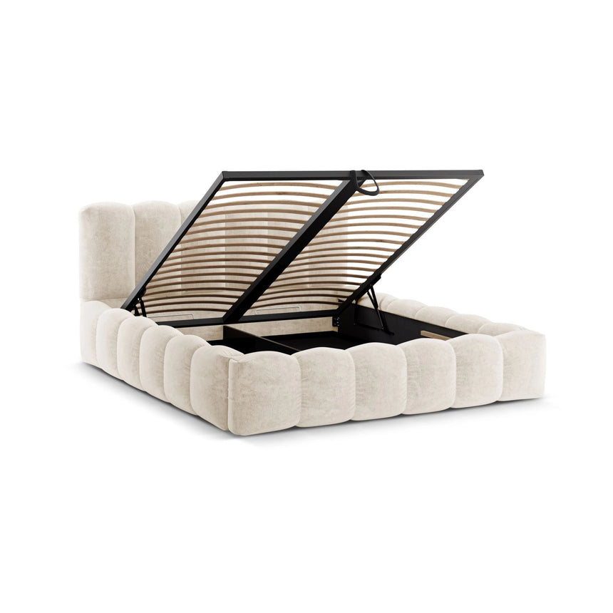 Lupine Bett mit Kopfteil und Stauraum aus Chenille in Leichtes Beige (Perfect Harmony 02), 140x200 cm von Micadoni – Bild 5