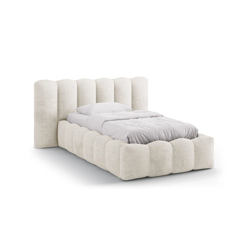 Lupine Bett mit Kopfteil und Stauraum aus Chenille in Leichtes Beige (Perfect Harmony 02), 90x200 cm von Micadoni – Bild 1