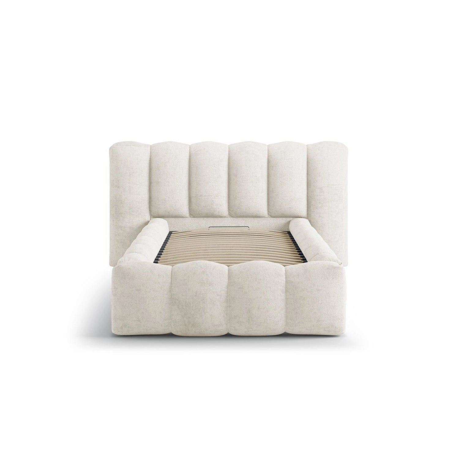Lupine Bett mit Kopfteil und Stauraum aus Chenille in Leichtes Beige (Perfect Harmony 02), 90x200 cm von Micadoni – Bild 5