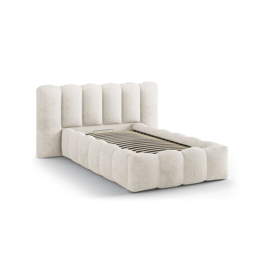 Lupine Bett mit Kopfteil und Stauraum aus Chenille in Leichtes Beige (Perfect Harmony 02), 90x200 cm von Micadoni – Bild 6