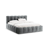 Lupine Bett mit Kopfteil und Stauraum aus Chenille in Platin (Loris 97), 140x200 cm von Micadoni – Bild 1