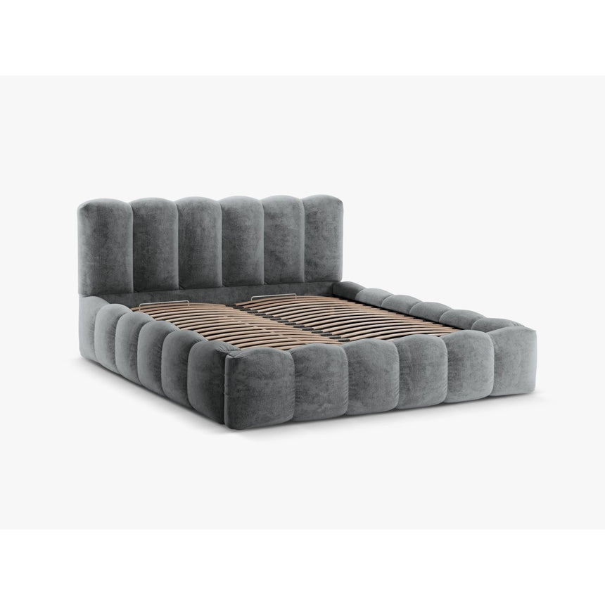 Lupine Bett mit Kopfteil und Stauraum aus Chenille in Platin (Loris 97), 140x200 cm von Micadoni – Bild 5