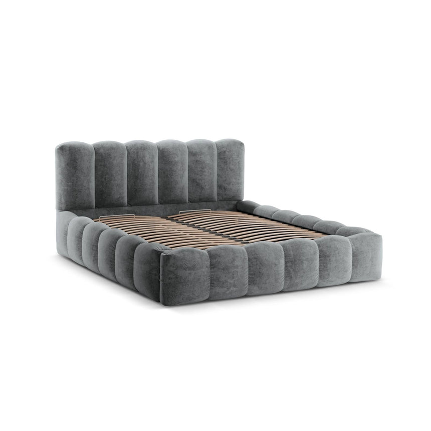 Lupine Bett mit Kopfteil und Stauraum aus Chenille in Platin (Loris 97), 140x200 cm von Micadoni – Bild 6