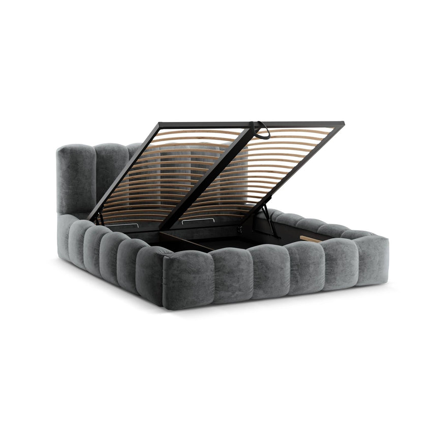 Lupine Bett mit Kopfteil und Stauraum aus Chenille in Platin (Loris 97), 140x200 cm von Micadoni – Bild 7