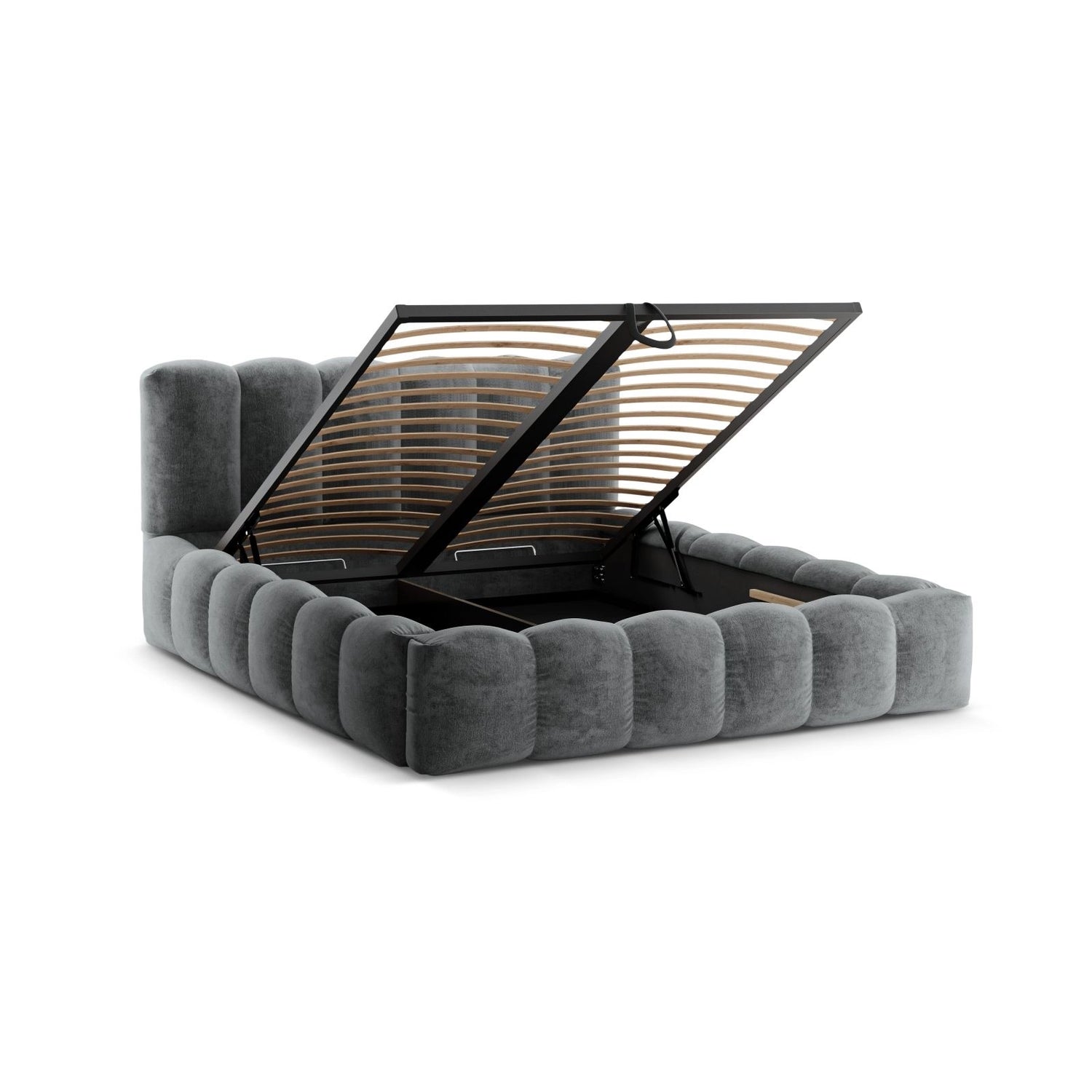 Lupine Bett mit Kopfteil und Stauraum aus Chenille in Platin (Loris 97), 160x200 cm von Micadoni – Bild 7