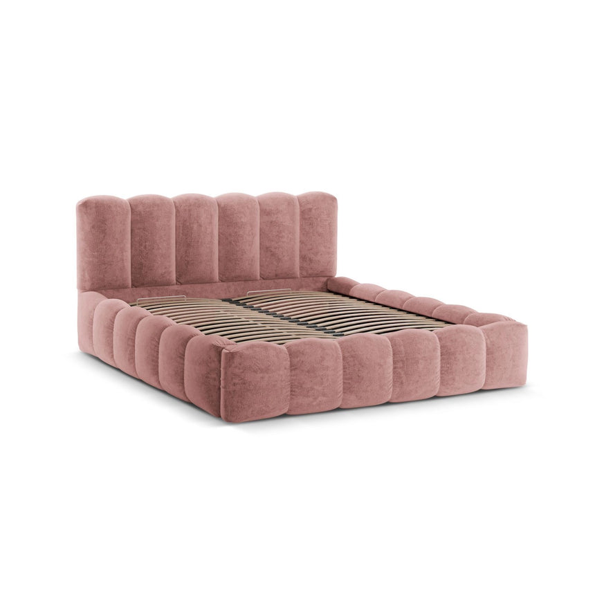 Lupine Bett mit Kopfteil und Stauraum aus Chenille in Rosa (Perfect Harmony 63), 140x200 cm von Micadoni – Bild 4