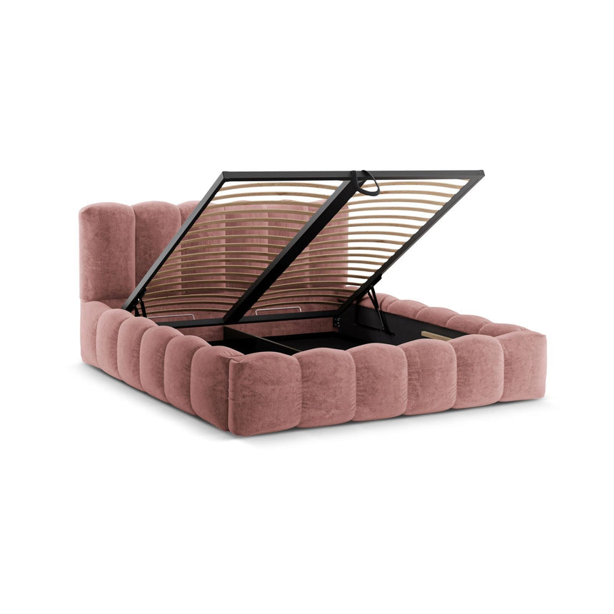 Lupine Bett mit Kopfteil und Stauraum aus Chenille in Rosa (Perfect Harmony 63), 160x200 cm von Micadoni – Bild 5