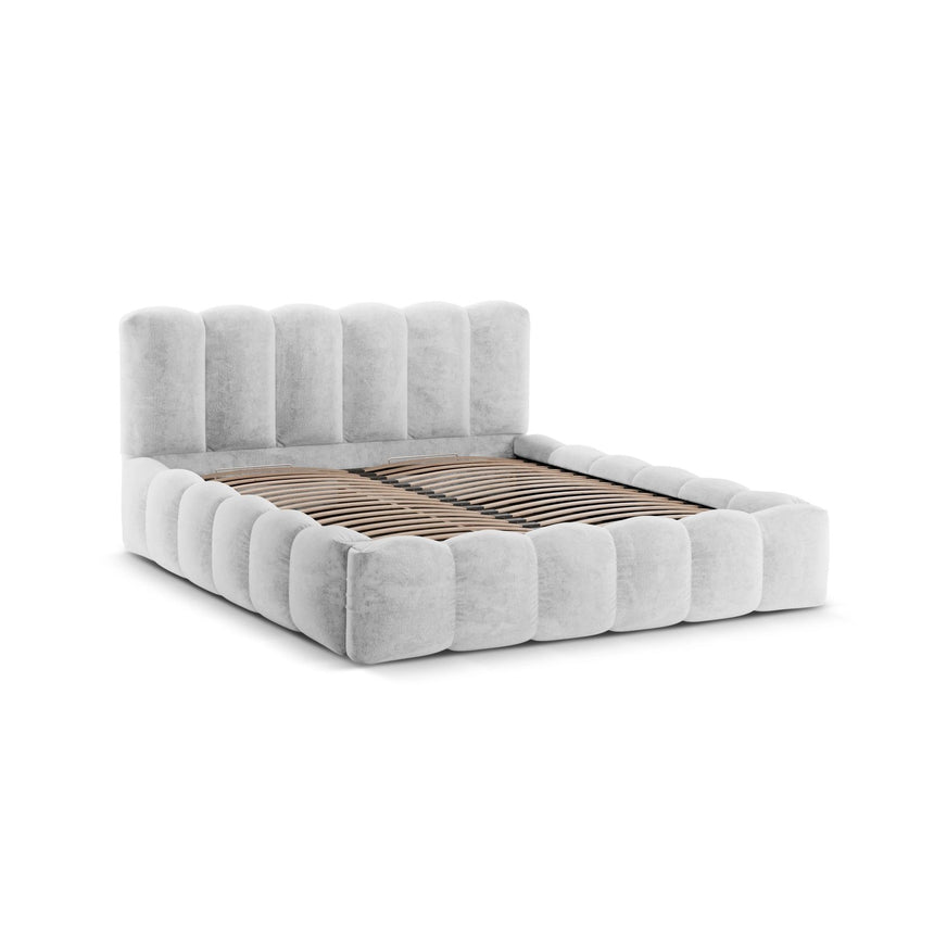 Lupine Bett mit Kopfteil und Stauraum aus Chenille in Silber (Loris 08), 140x200 cm von Micadoni – Bild 6