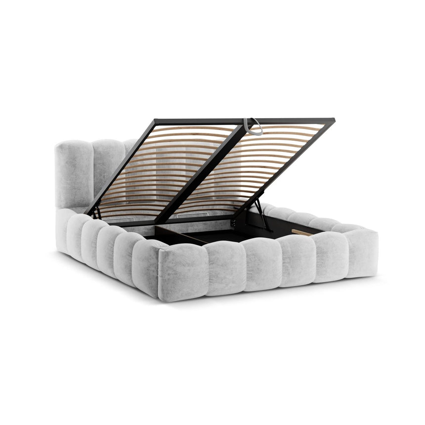 Lupine Bett mit Kopfteil und Stauraum aus Chenille in Silber (Loris 08), 140x200 cm von Micadoni – Bild 7