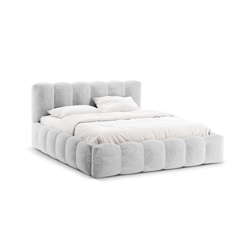 Lupine Bett mit Kopfteil und Stauraum aus Chenille in Silber (Loris 08), 180x200 cm von Micadoni – Bild 1