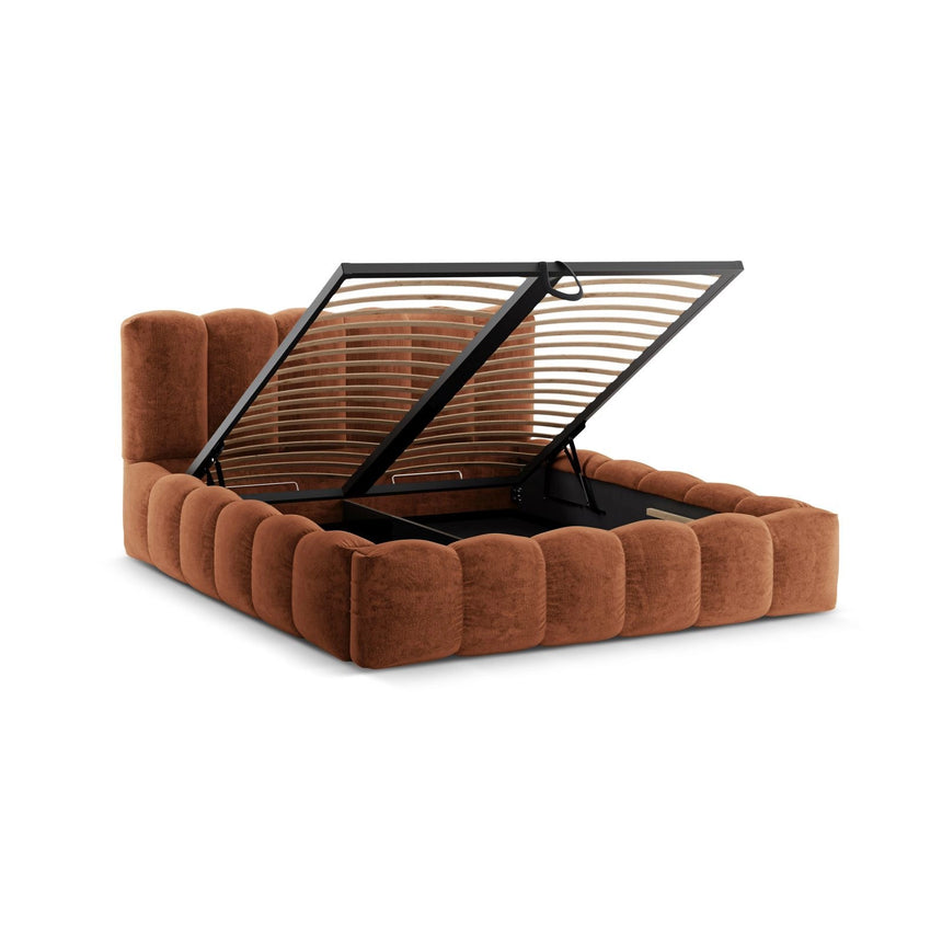 Lupine Bett mit Kopfteil und Stauraum aus Chenille in Terrakotta (Perfect Harmony 52), 140x200 cm von Micadoni – Bild 5