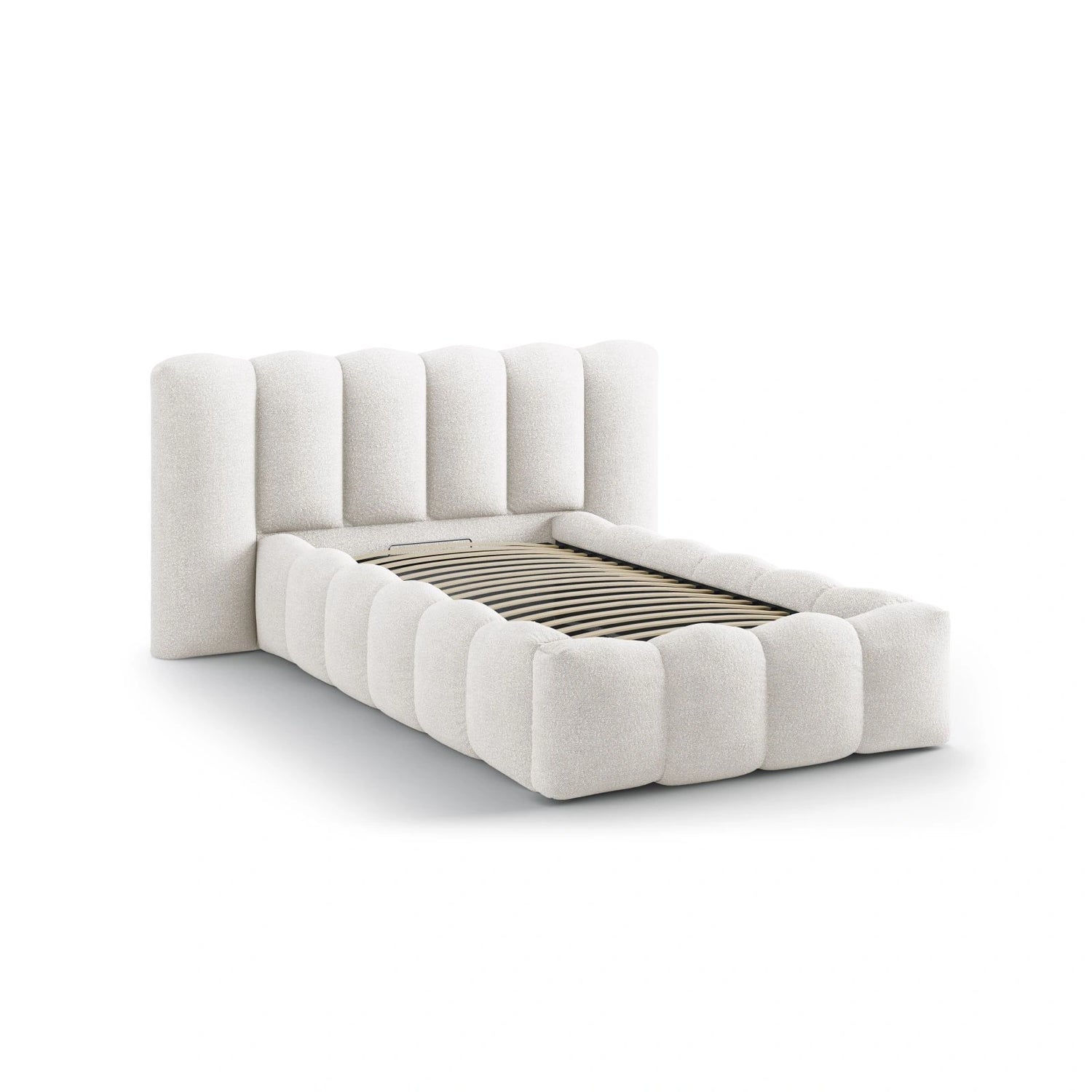 Lupine Bett mit Kopfteil und Stauraum aus Samt, Boucle, Chenille oder Strukturstoff, 90x200 cm von Micadoni – Bild 6