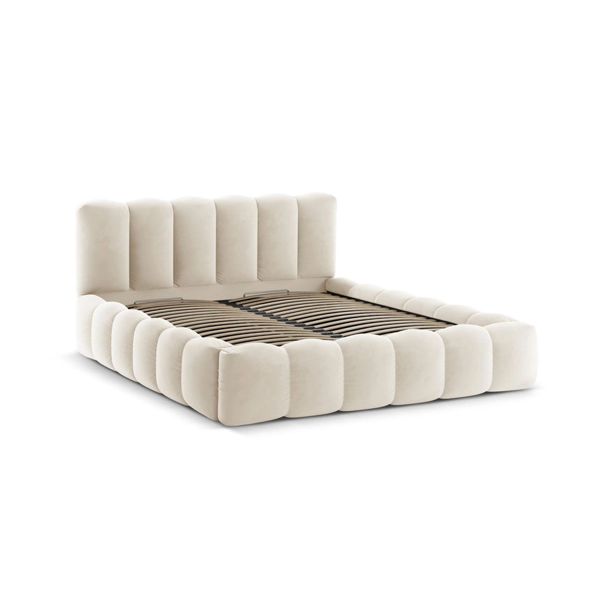 Lupine Bett mit Kopfteil und Stauraum aus Samt in Beige (Paris Cream), 180x200 cm von Micadoni – Bild 4