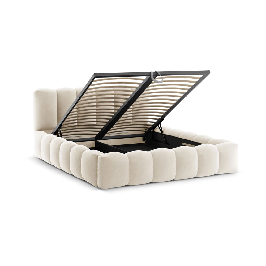 Lupine Bett mit Kopfteil und Stauraum aus Samt in Beige (Paris Cream), 180x200 cm von Micadoni – Bild 5
