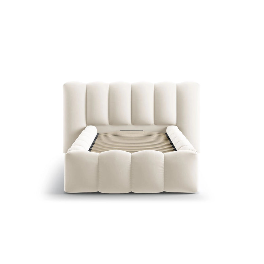 Lupine Bett mit Kopfteil und Stauraum aus Samt in Beige (Paris Cream), 90x200 cm von Micadoni – Bild 5