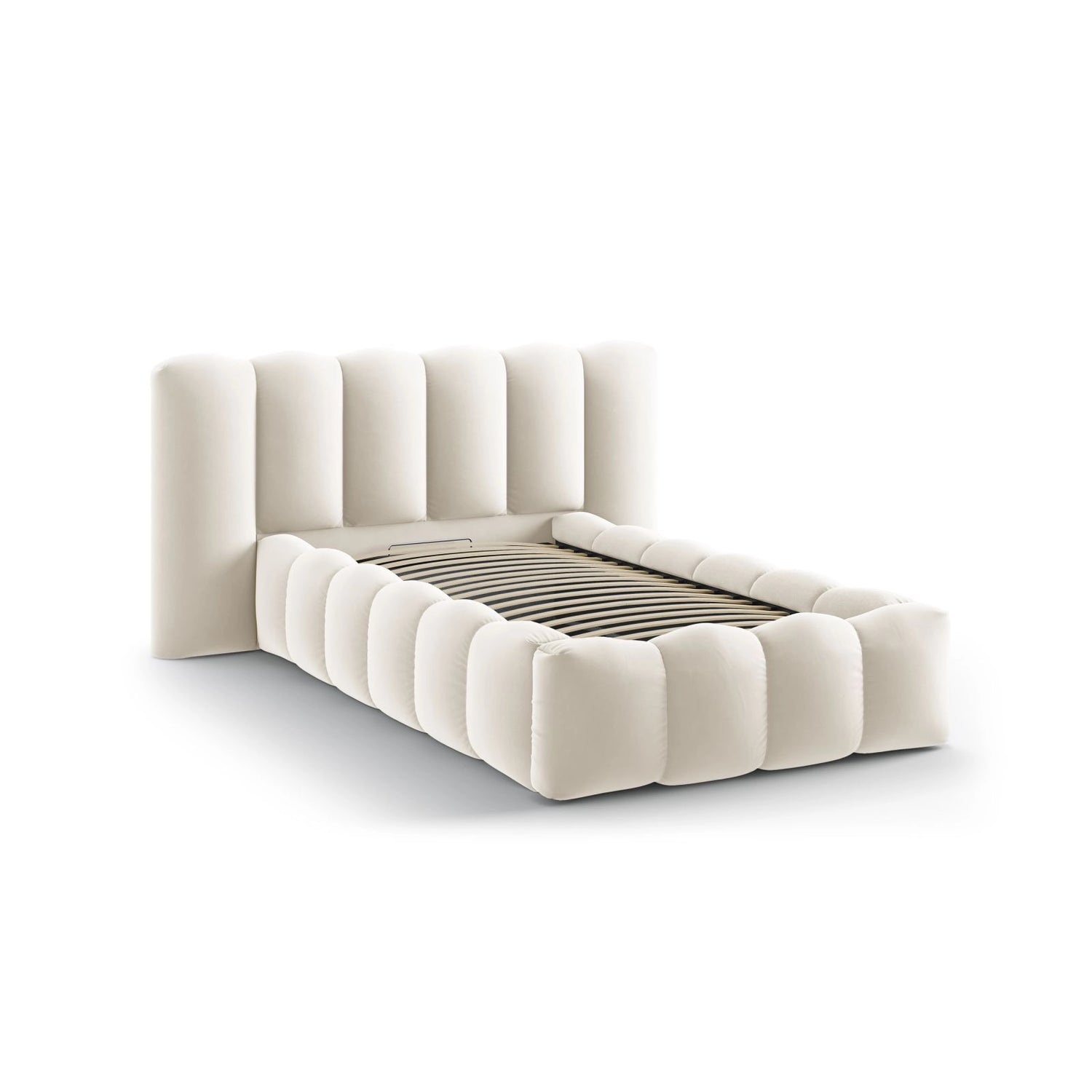 Lupine Bett mit Kopfteil und Stauraum aus Samt in Beige (Paris Cream), 90x200 cm von Micadoni – Bild 6