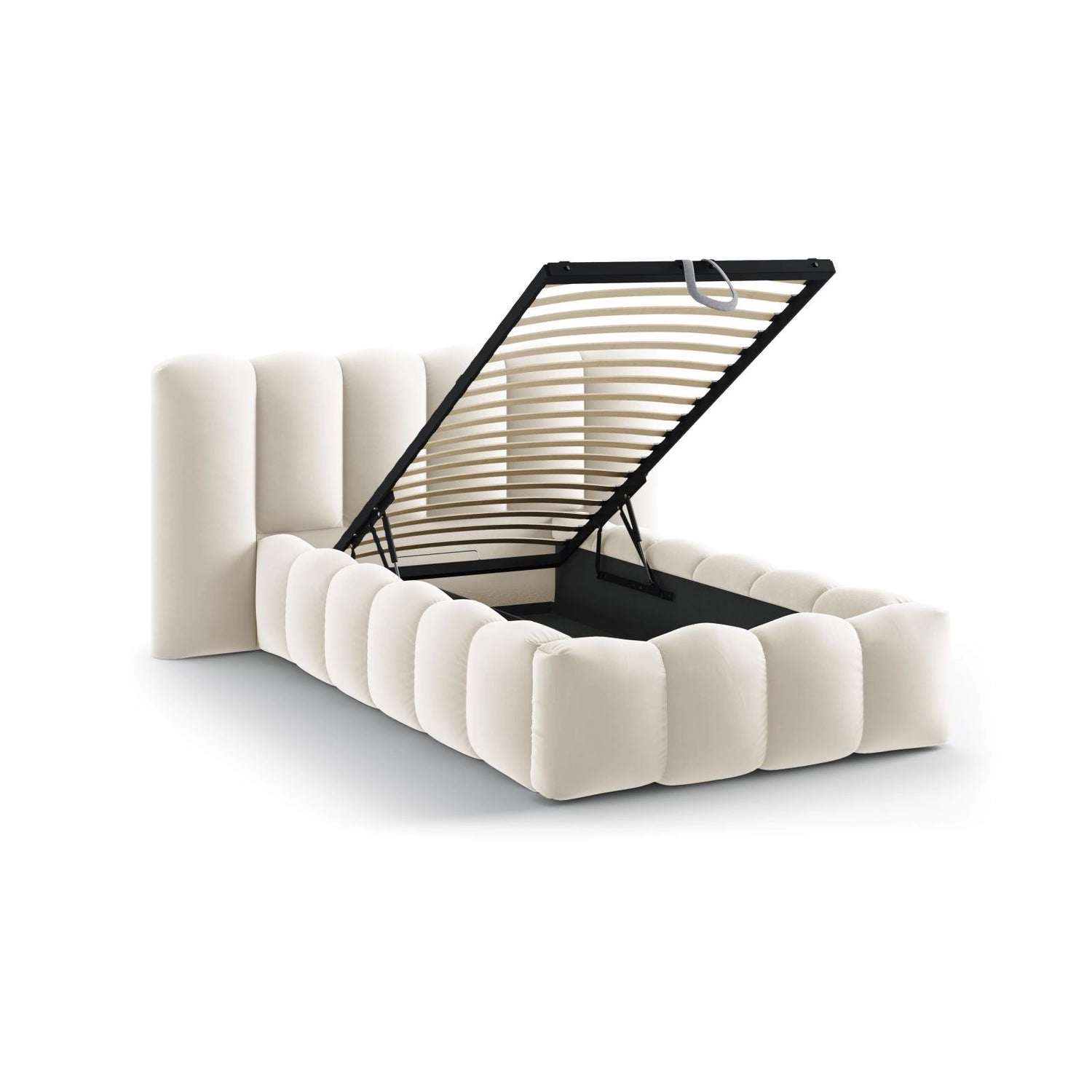 Lupine Bett mit Kopfteil und Stauraum aus Samt in Beige (Paris Cream), 90x200 cm von Micadoni – Bild 7