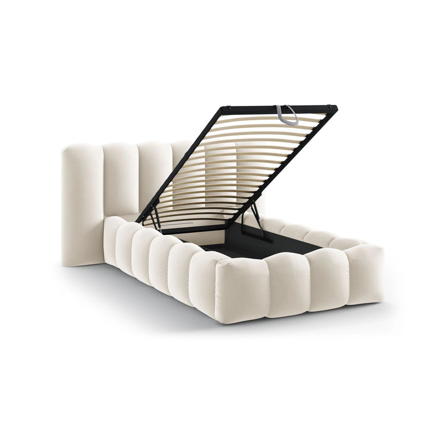 Lupine Bett mit Kopfteil und Stauraum aus Samt in Beige (Paris Cream), 90x200 cm von Micadoni – Bild 7
