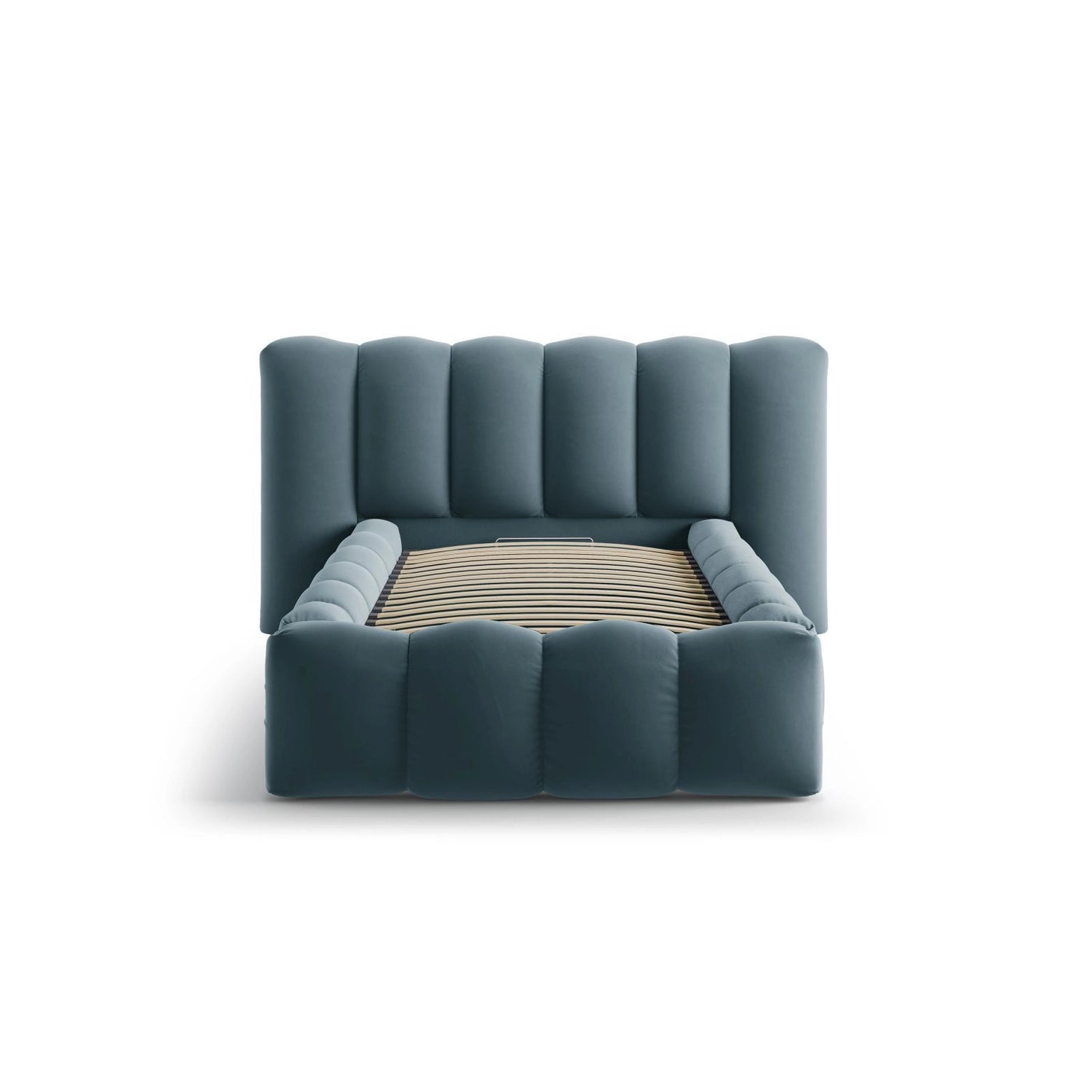 Lupine Bett mit Kopfteil und Stauraum aus Samt in Blau (Paris Dark Blue), 90x200 cm von Micadoni – Bild 5