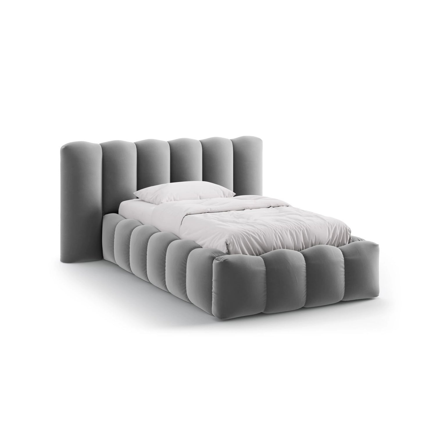 Lupine Bett mit Kopfteil und Stauraum aus Samt in Grau (Paris Steel), 90x200 cm von Micadoni – Bild 1