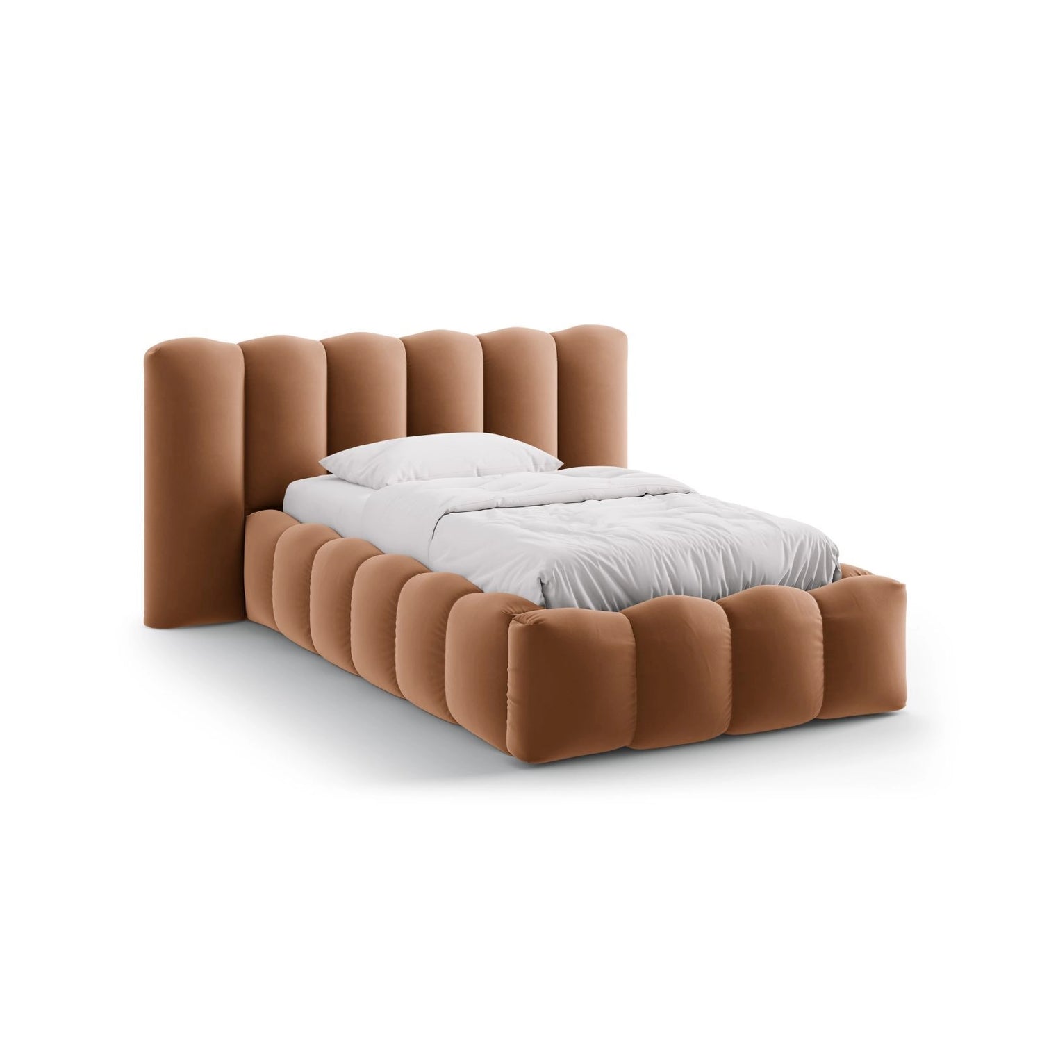 Lupine Bett mit Kopfteil und Stauraum aus Samt in Honig (Paris Teja), 90x200 cm von Micadoni – Bild 1