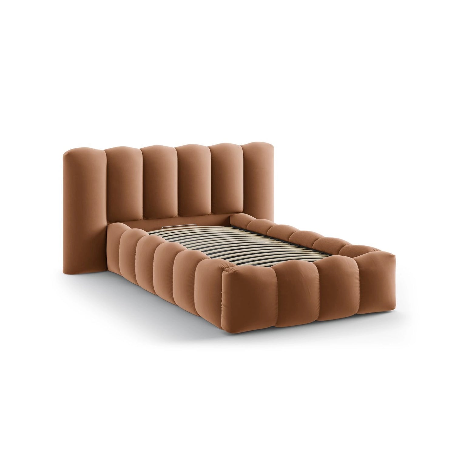 Lupine Bett mit Kopfteil und Stauraum aus Samt in Honig (Paris Teja), 90x200 cm von Micadoni – Bild 6