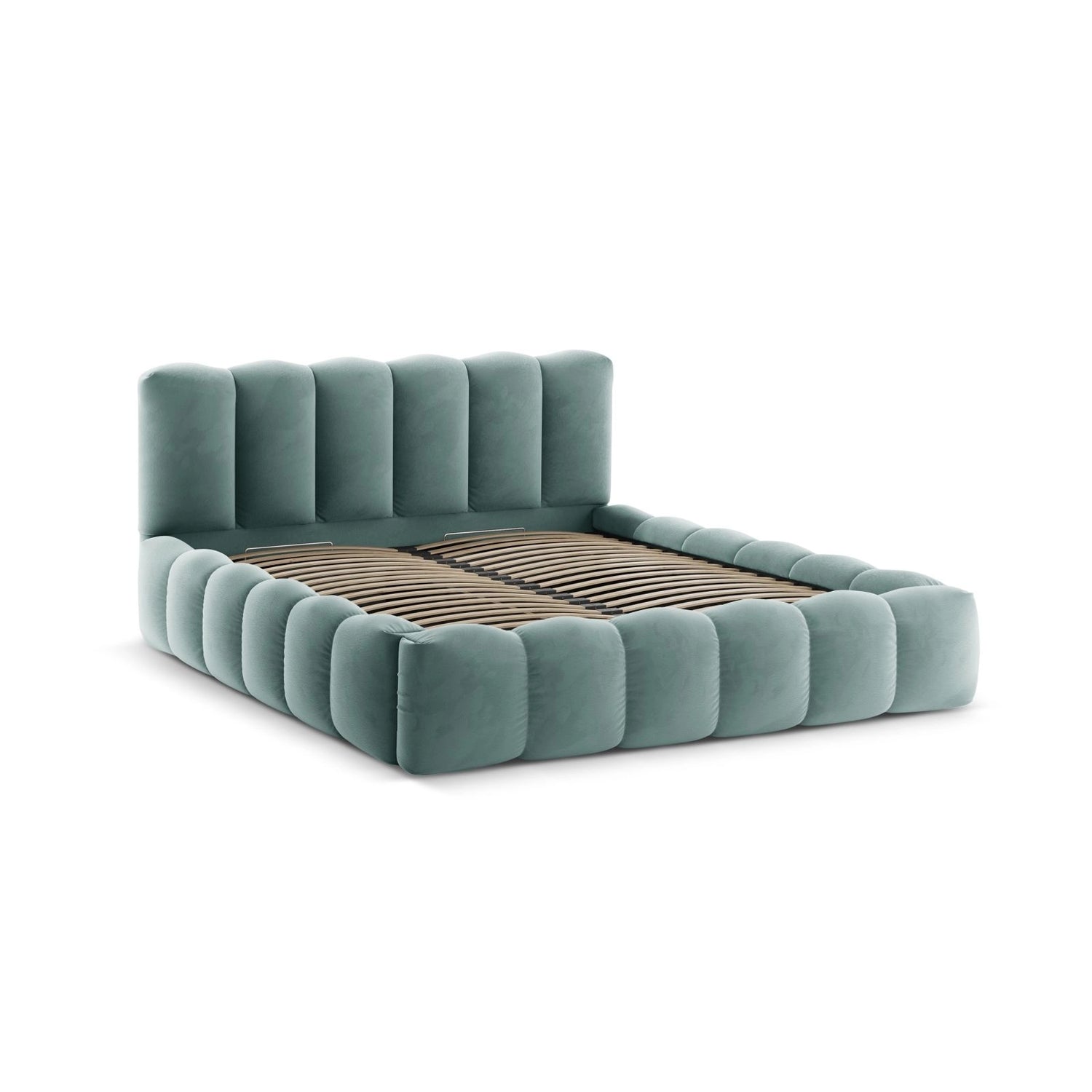 Lupine Bett mit Kopfteil und Stauraum aus Samt in Minze (Paris Safira), 140x200 cm von Micadoni – Bild 4