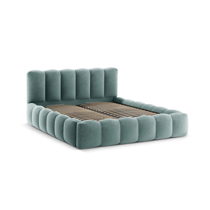 Lupine Bett mit Kopfteil und Stauraum aus Samt in Minze (Paris Safira), 180x200 cm von Micadoni – Bild 4