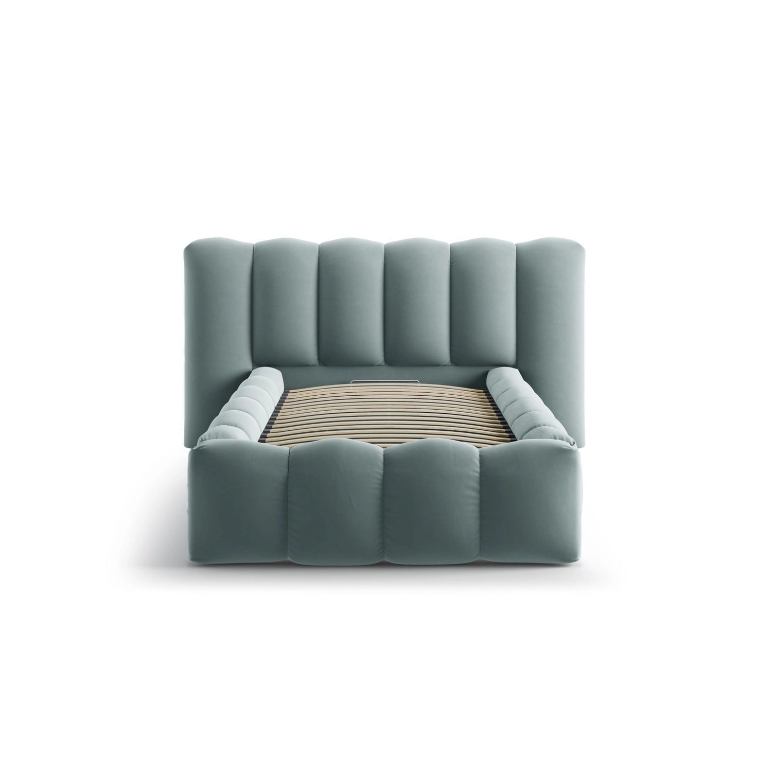 Lupine Bett mit Kopfteil und Stauraum aus Samt in Minze (Paris Safira), 90x200 cm von Micadoni – Bild 5