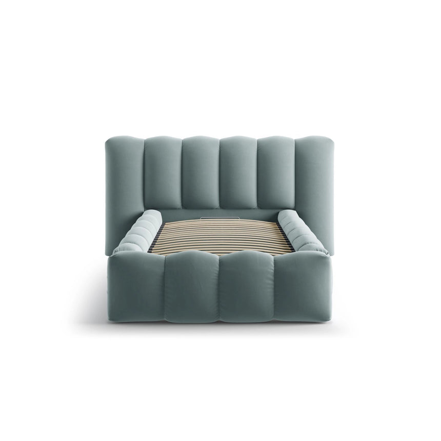 Lupine Bett mit Kopfteil und Stauraum aus Samt in Minze (Paris Safira), 90x200 cm von Micadoni – Bild 5