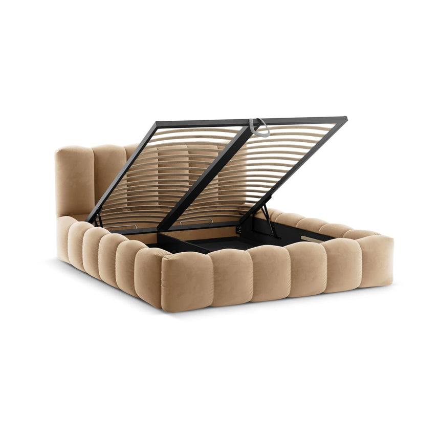 Lupine Bett mit Kopfteil und Stauraum aus Samt in Sand (Paris Lion), 180x200 cm von Micadoni – Bild 5