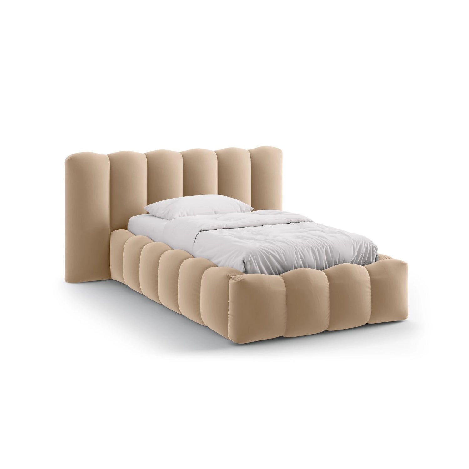 Lupine Bett mit Kopfteil und Stauraum aus Samt in Sand (Paris Lion), 90x200 cm von Micadoni – Bild 1