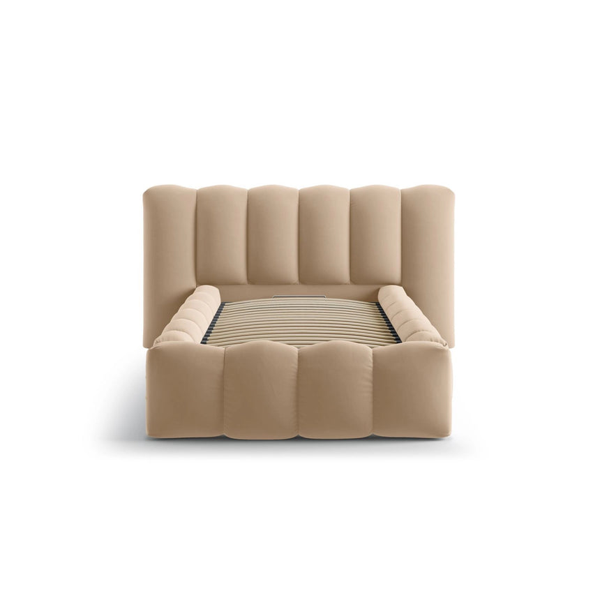 Lupine Bett mit Kopfteil und Stauraum aus Samt in Sand (Paris Lion), 90x200 cm von Micadoni – Bild 5