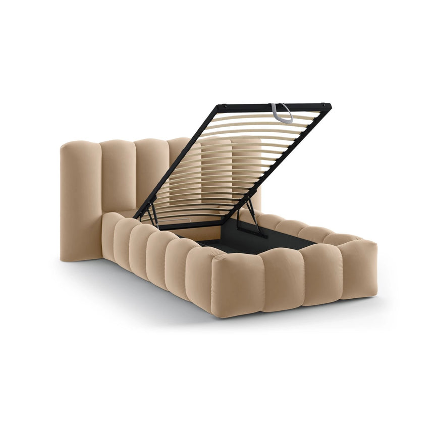Lupine Bett mit Kopfteil und Stauraum aus Samt in Sand (Paris Lion), 90x200 cm von Micadoni – Bild 7