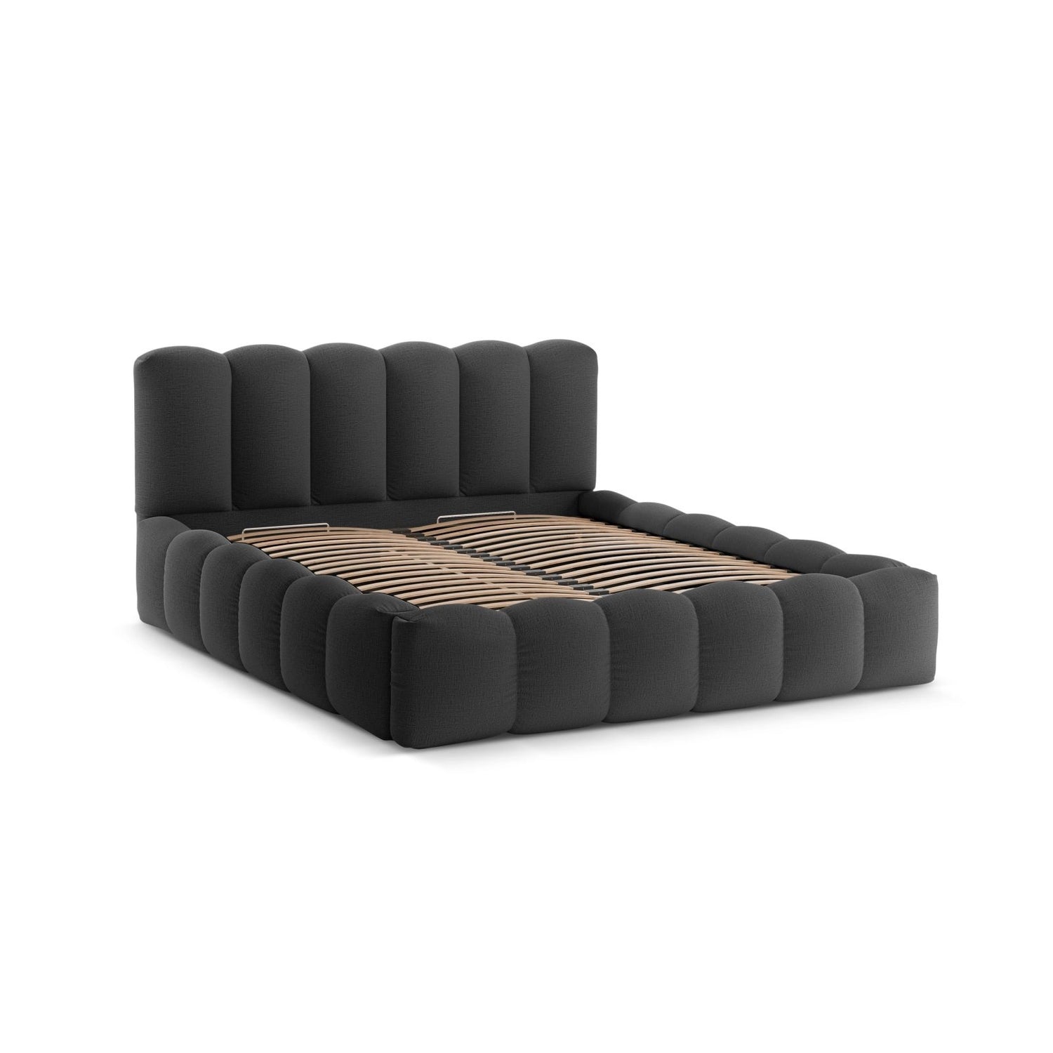 Lupine Bett mit Kopfteil und Stauraum aus Strukturierter Stoff in Anthrazit (Moly 97), 180x200 cm von Micadoni – Bild 5