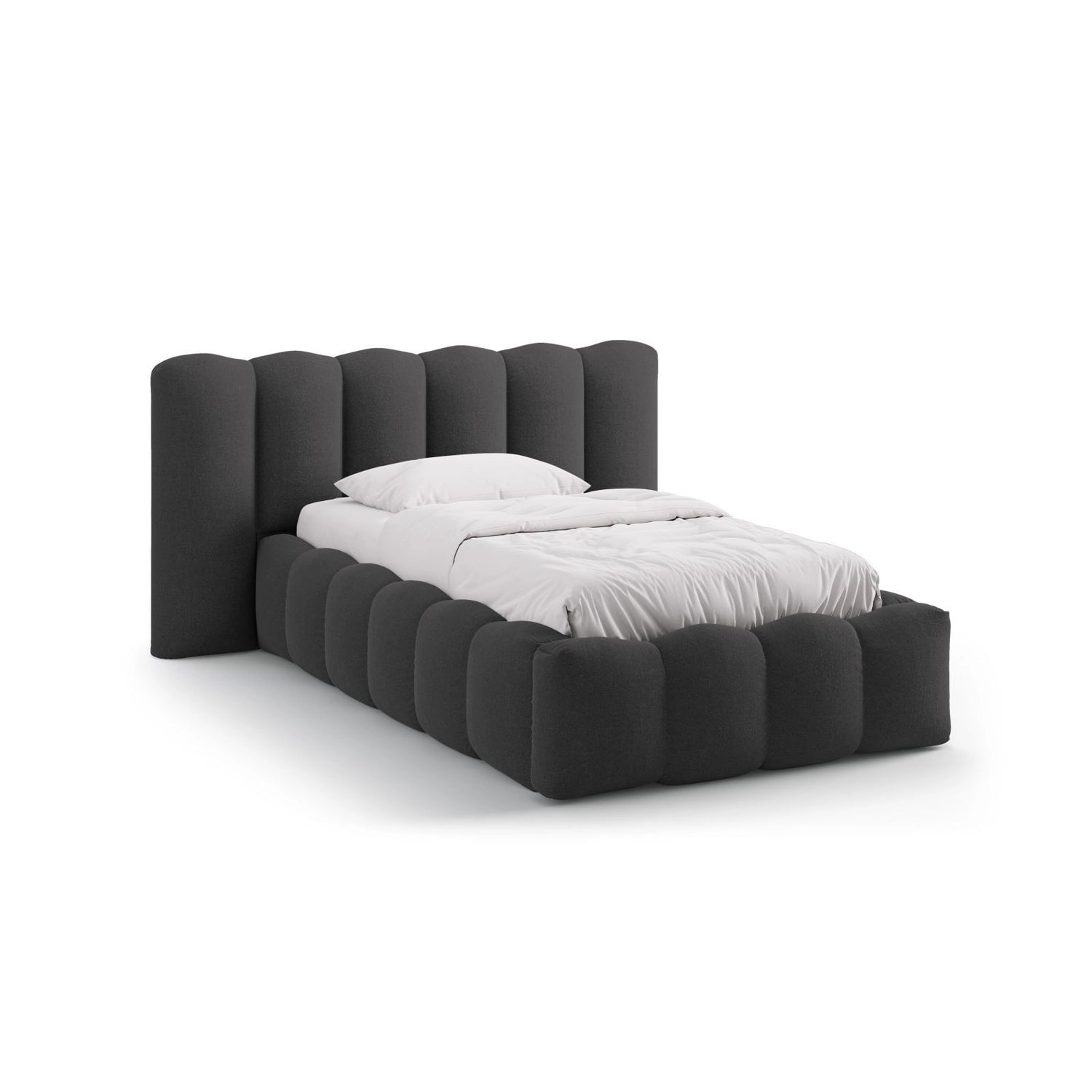 Lupine Bett mit Kopfteil und Stauraum aus Strukturierter Stoff in Anthrazit (Moly 97), 90x200 cm von Micadoni – Bild 1