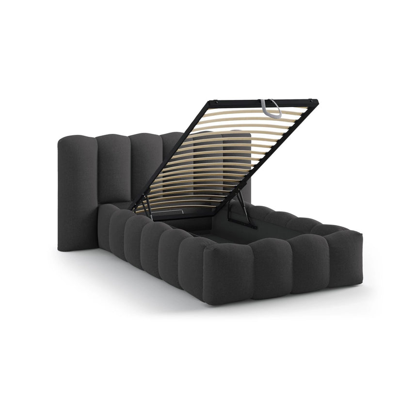 Lupine Bett mit Kopfteil und Stauraum aus Strukturierter Stoff in Anthrazit (Moly 97), 90x200 cm von Micadoni – Bild 7