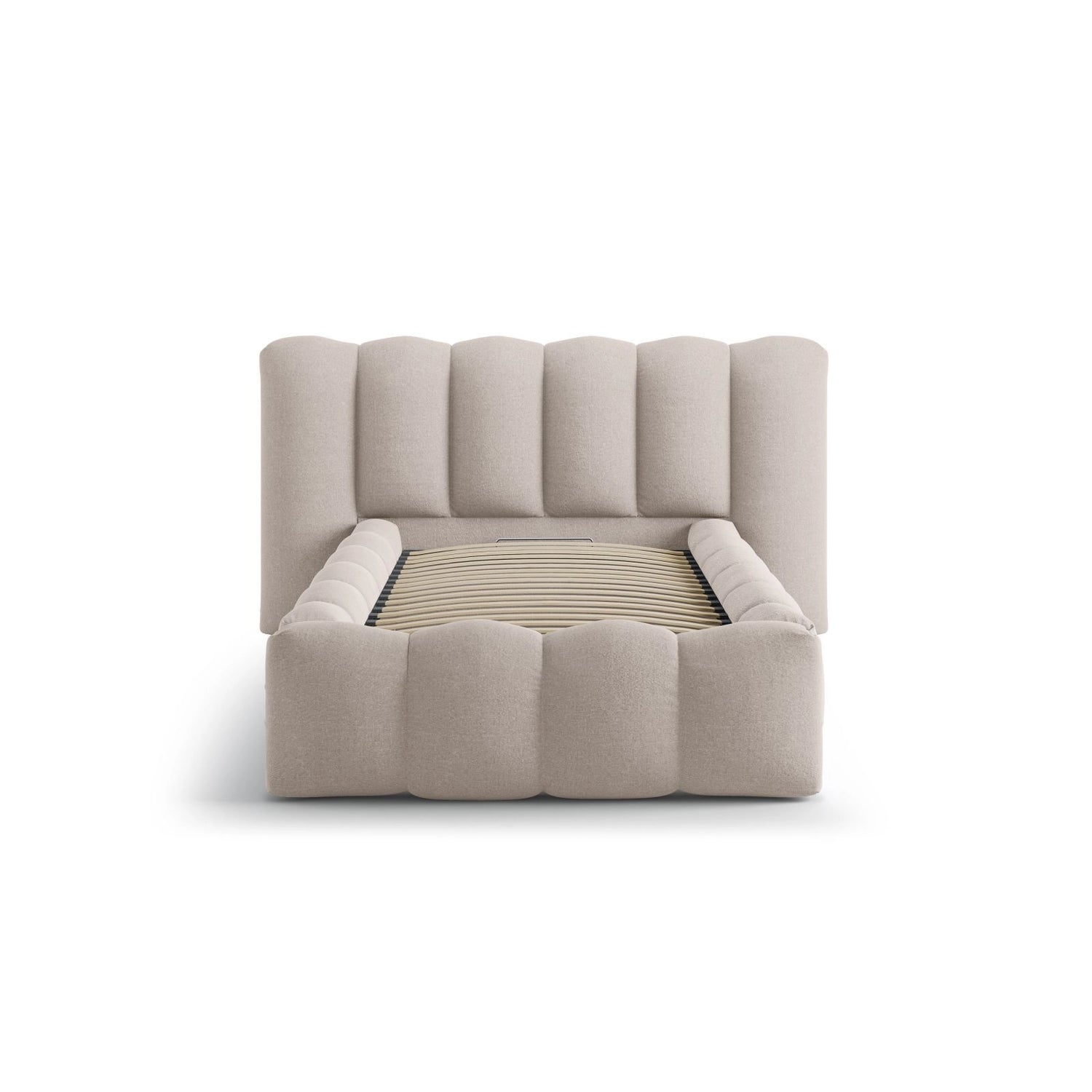 Lupine Bett mit Kopfteil und Stauraum aus Strukturierter Stoff in Cappuccino (Moly 11), 90x200 cm von Micadoni – Bild 5