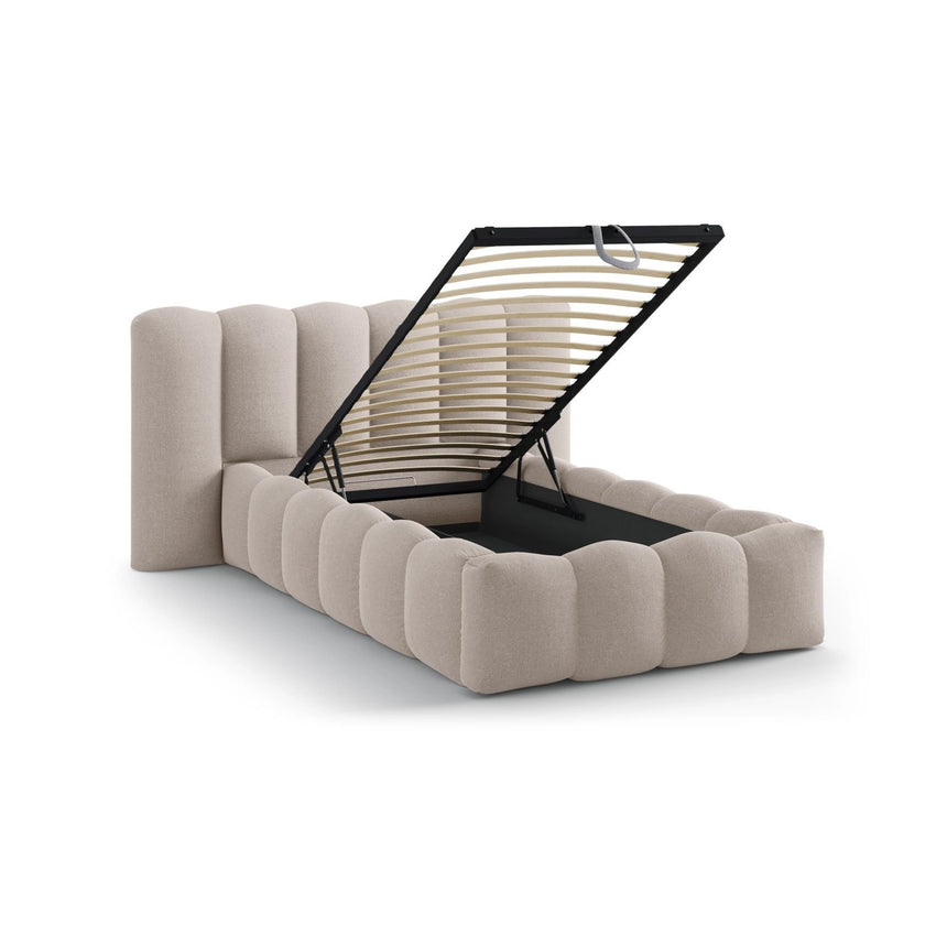 Lupine Bett mit Kopfteil und Stauraum aus Strukturierter Stoff in Cappuccino (Moly 11), 90x200 cm von Micadoni – Bild 7