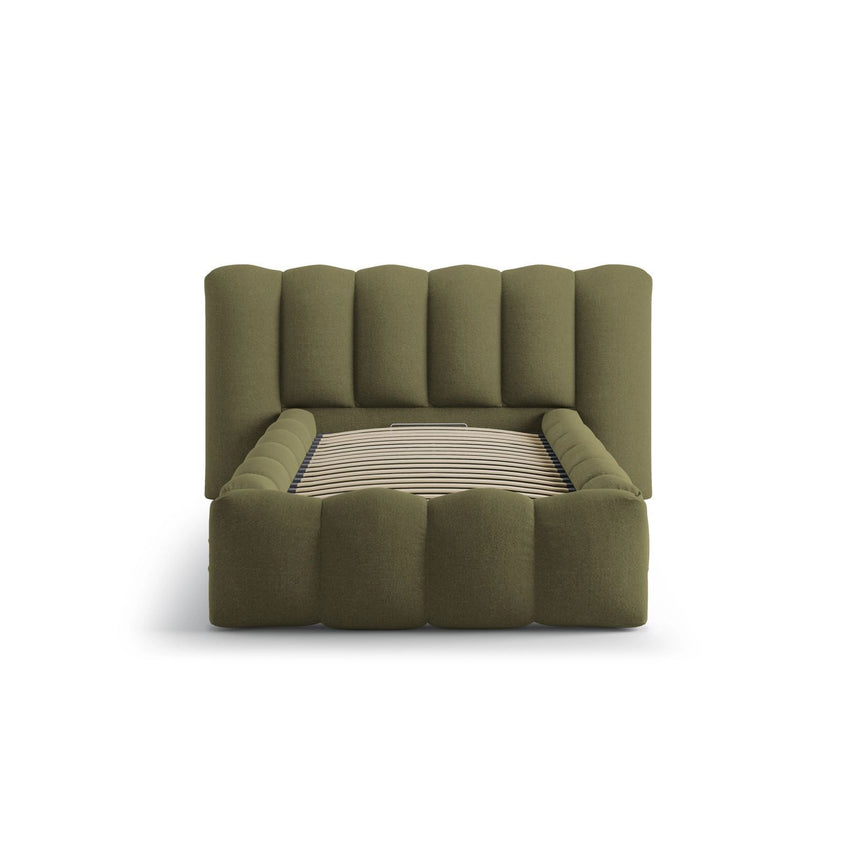 Lupine Bett mit Kopfteil und Stauraum aus Strukturierter Stoff in Grün (Moly 38), 90x200 cm von Micadoni – Bild 5