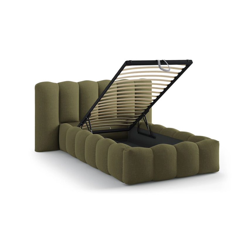 Lupine Bett mit Kopfteil und Stauraum aus Strukturierter Stoff in Grün (Moly 38), 90x200 cm von Micadoni – Bild 7