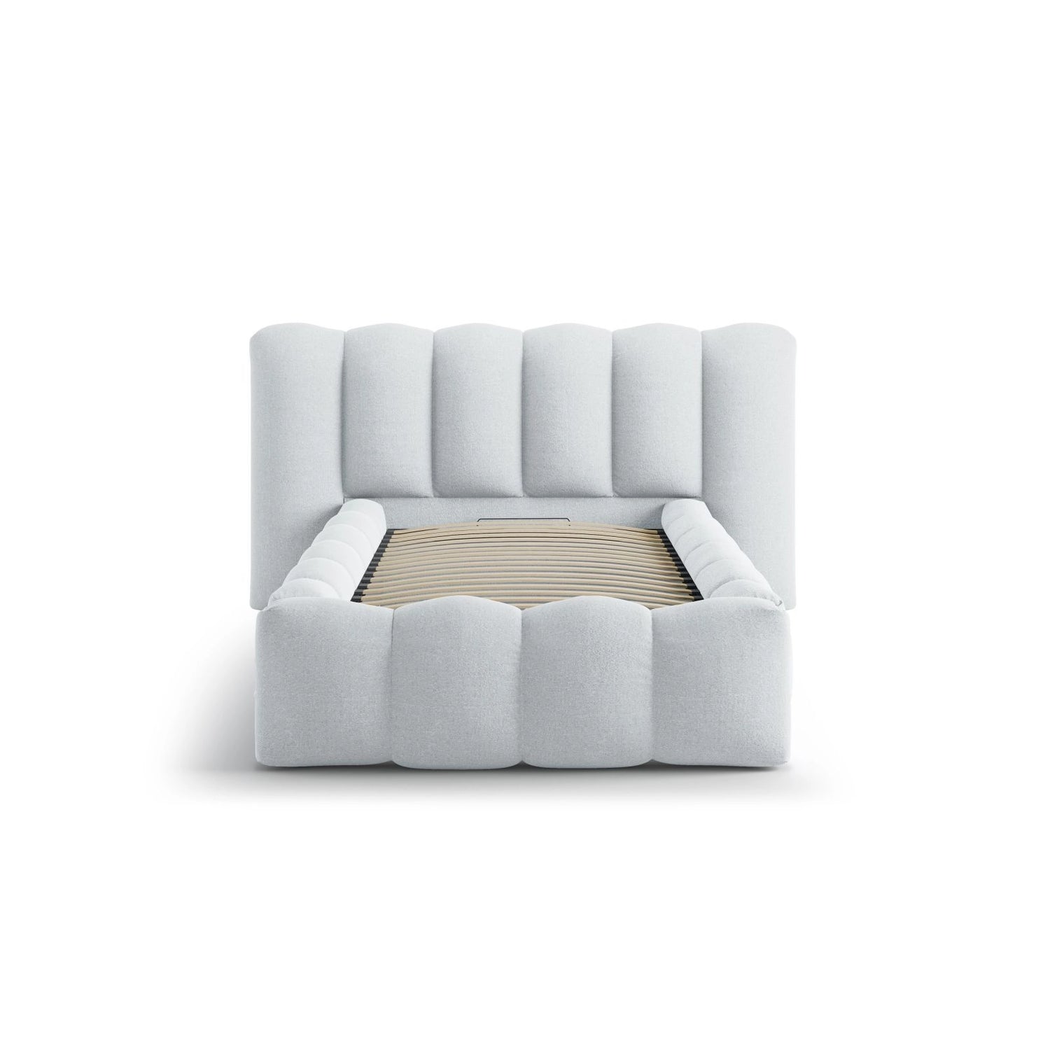 Lupine Bett mit Kopfteil und Stauraum aus Strukturierter Stoff in Hellgrau (Moly 70), 90x200 cm von Micadoni – Bild 5