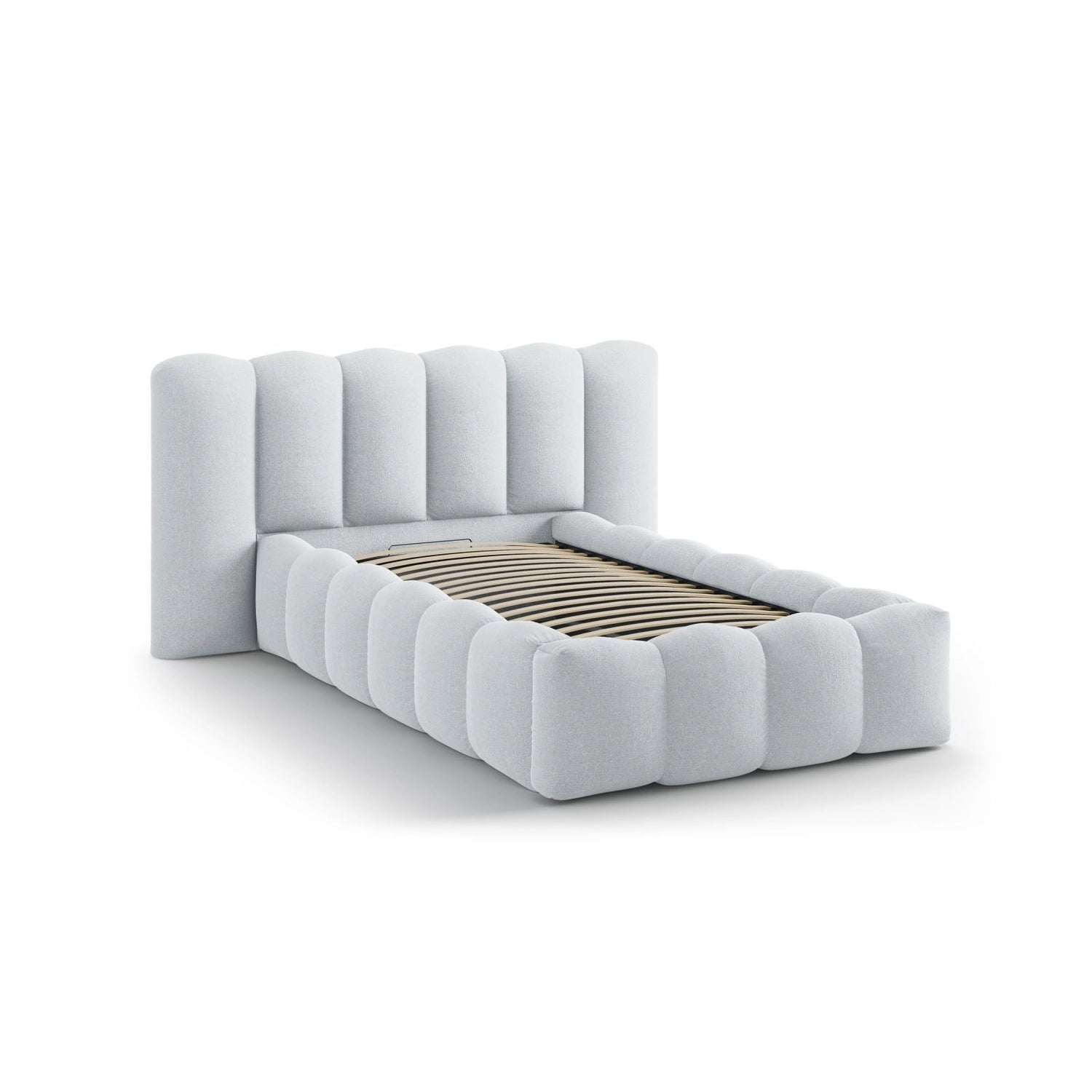 Lupine Bett mit Kopfteil und Stauraum aus Strukturierter Stoff in Hellgrau (Moly 70), 90x200 cm von Micadoni – Bild 6