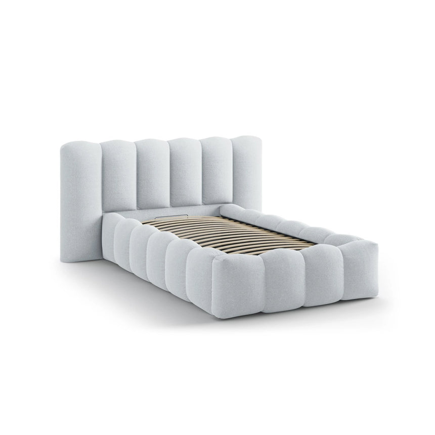 Lupine Bett mit Kopfteil und Stauraum aus Strukturierter Stoff in Hellgrau (Moly 70), 90x200 cm von Micadoni – Bild 6